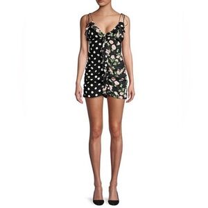 For Love & Lemons Black Polka Dot and Floral Mini Dress